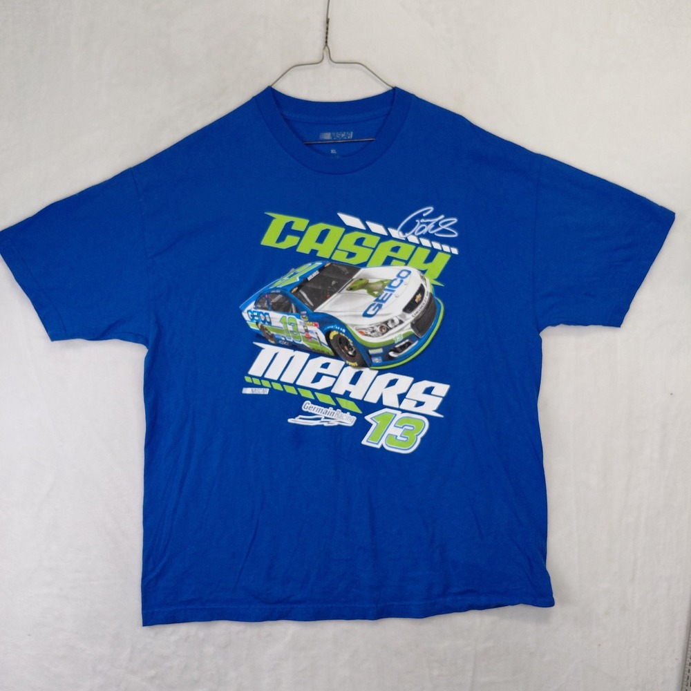 NASCAR Casey Mears Germain Racing 13 Geico Blue Graphic T-Shirt Mens XL